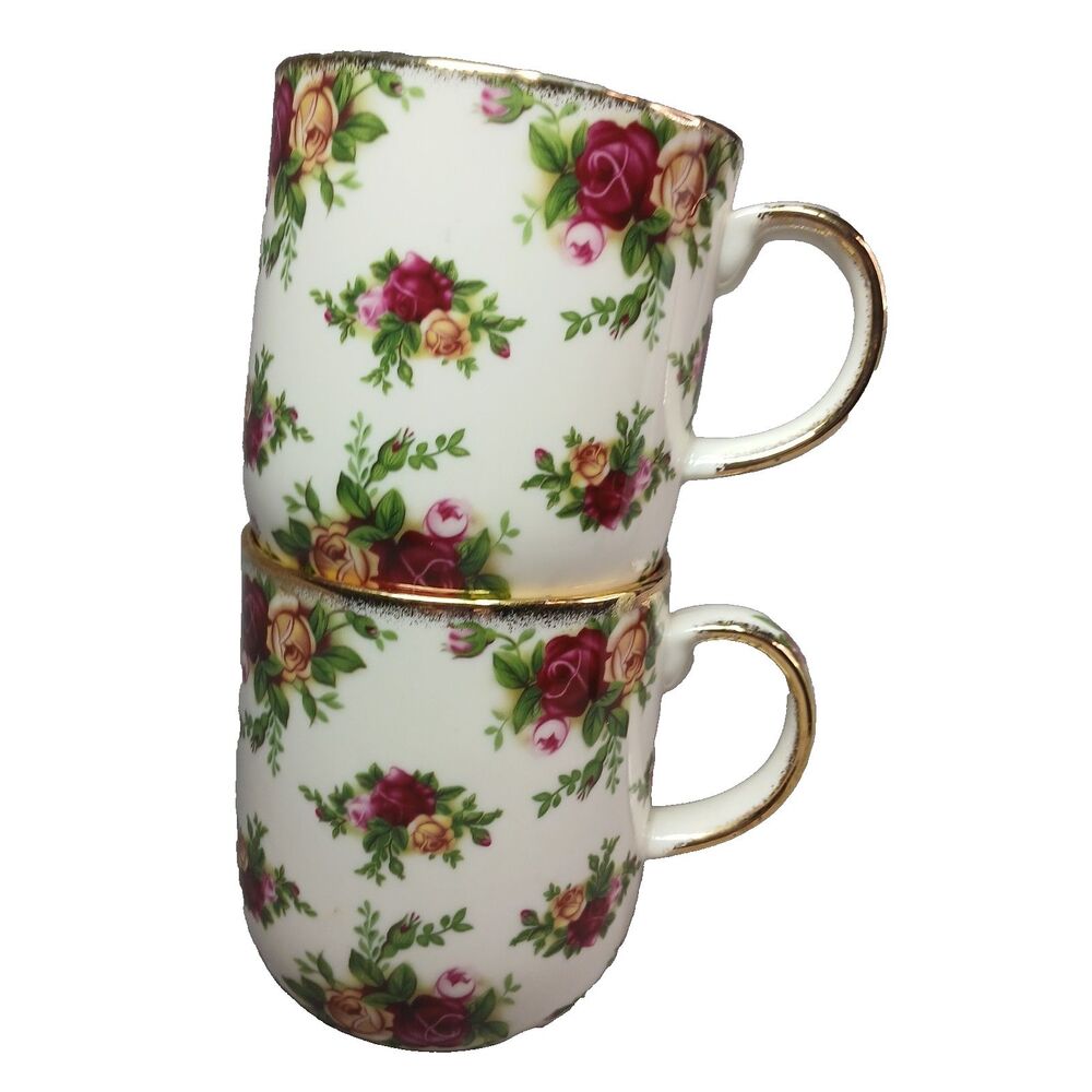 Royal Albert Old Country Roses Classic Mug All Over Design Gold Trim Set Of 2